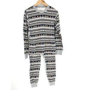 Hanna Andersson Pajama Set Small Womens Gray Storyteller Fair Isle Long John